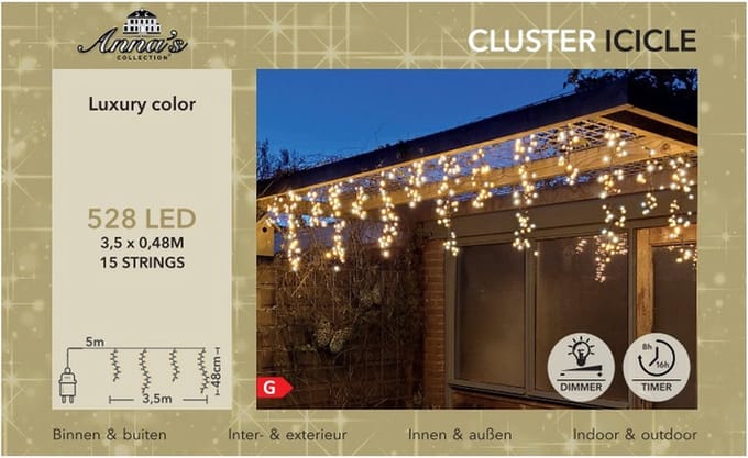 Anna's Collection Ijspegelverlichting lichtsnoer - 528 led lampjes - warm wit - 350 cm