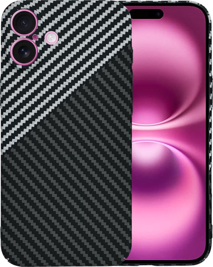 Hoesje geschikt voor Apple iPhone 16 Plus - Techsuit Carbonite FiberShell Carbon Back Cover - Wit/Zwart