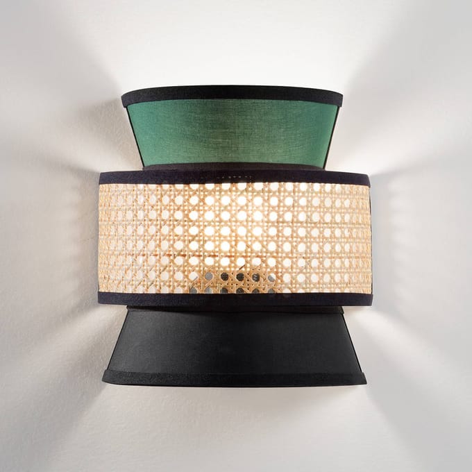 Luce Ambiente Design Wandlamp Gazebo, groen/zwart/naturel, rotan, 27 cm, E27
