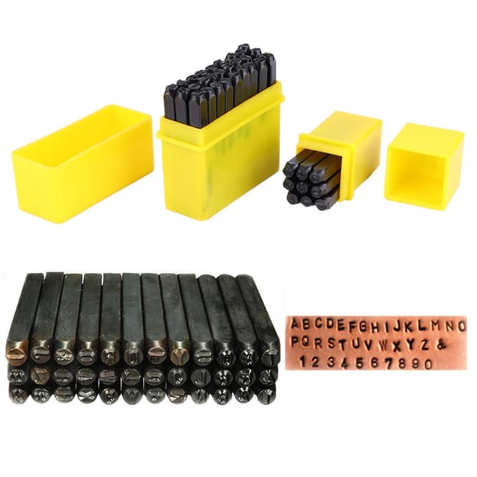 36Pcs set Carbon Steel Number Letter Alphabet Punch Metal Stamp Tool Kit  + Case yellow