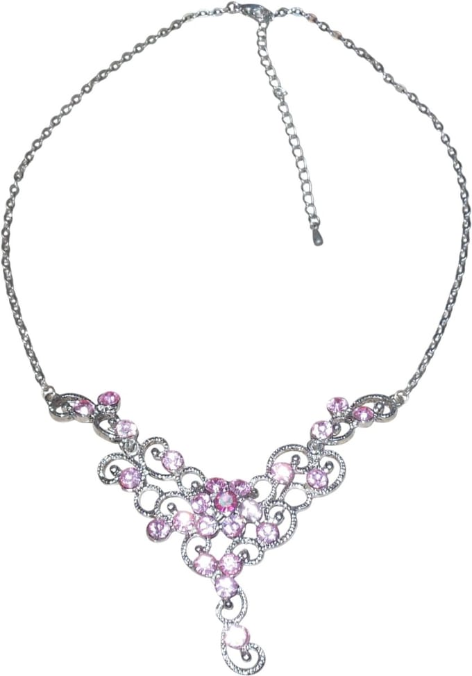 Ketting zilver met hanger stenen roze