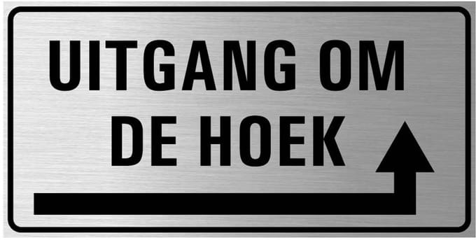 Uitgang om de hoek bord rechts, geborsteld aluminium 200 x 100 mm