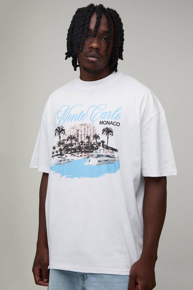 Lang Oversized Monte Carlo Print T-shirt | White | Size Medium