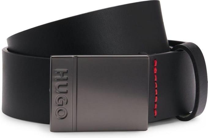 HUGO Leren Riem Goswin Sz35 Leather Belt W80 Black Zwart