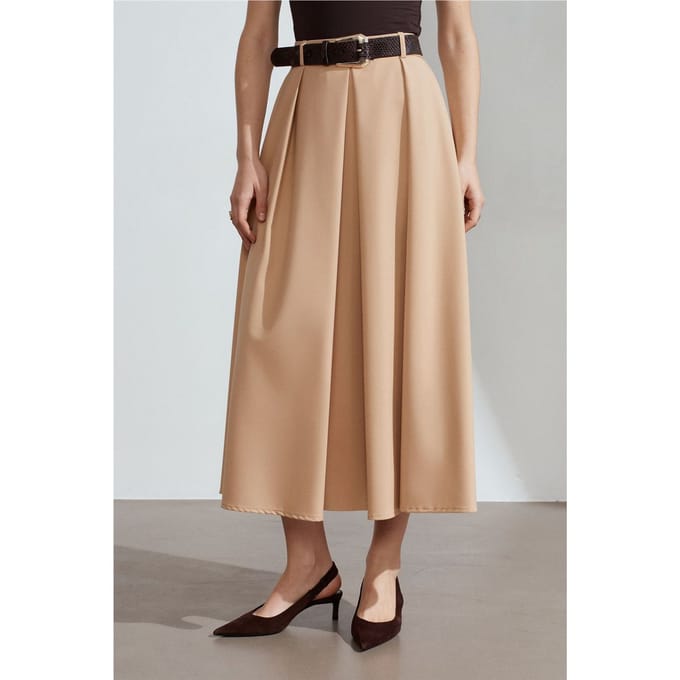 Hoge Taille Midi Rechte Crepe Rok