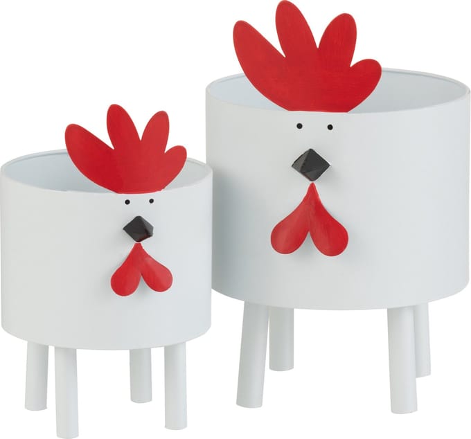 (Bloem)potjes Kip Metaal Wit/Rood J-LINE set van 2!
