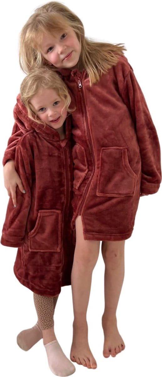 Charlie Choe badjas kind - kinderbadjas met rits & capuchon - koper kleur - fleece - 104/110