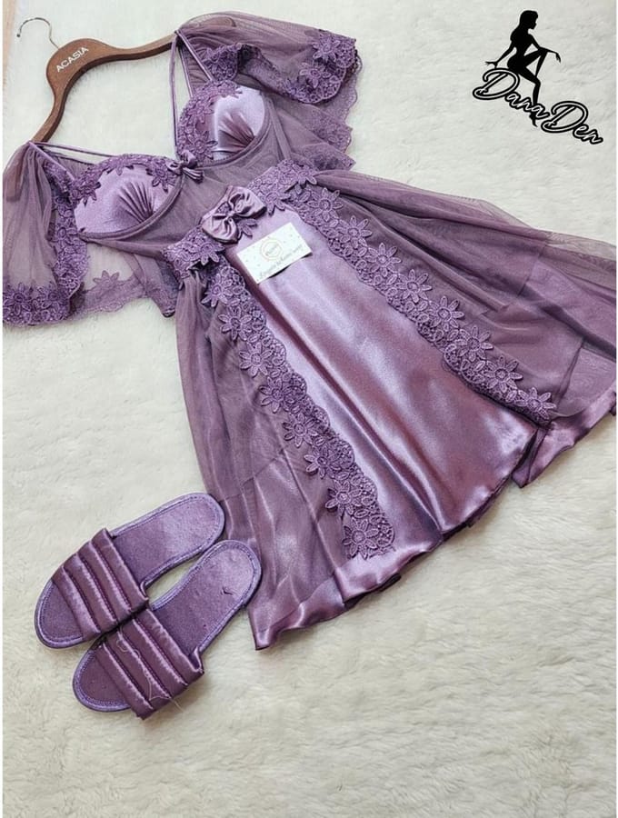 Luxe satijnen babydoll nachtjurk dames - Lavender