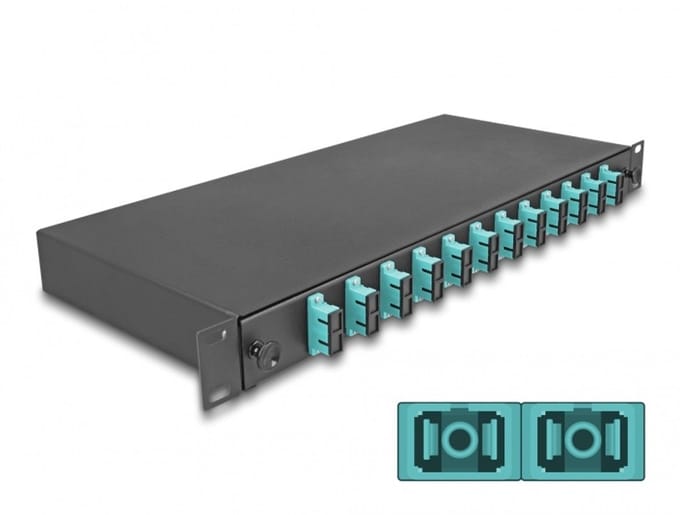 Delock 19″ Optical Fiber Splice Box 12 x SC Duplex OM3 1U complete assembled
