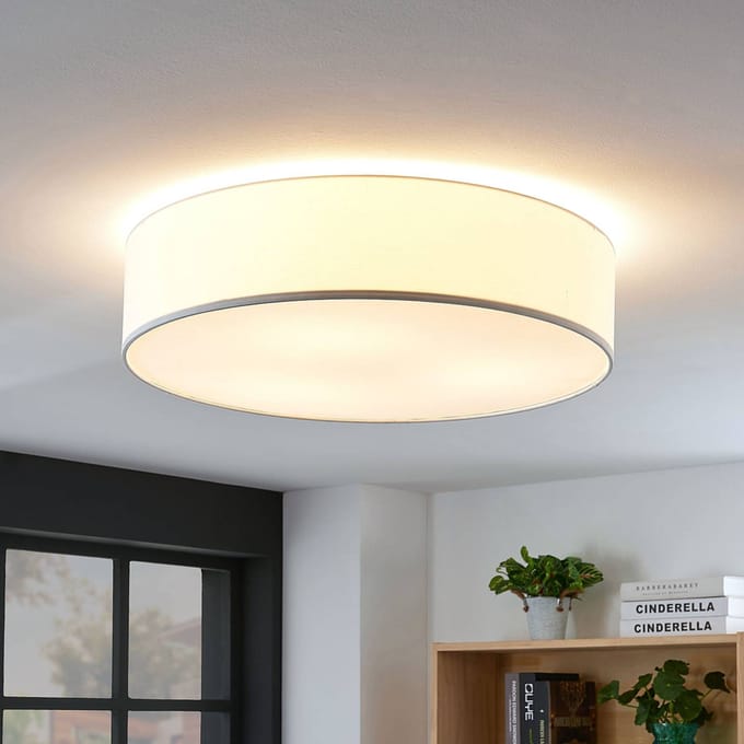 Lindby - plafondlamp - 3lichts - stof, metaal - H: 15 cm - E27 - wit