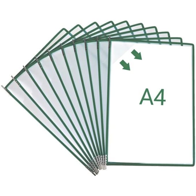 Displaypaneel Tarifold Easy Load Pro, DIN A4, 10 stuks, hoekvergrendeling, metalen draaipunt, groen