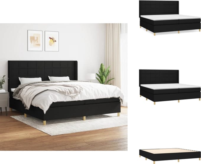 vidaXL - Boxspring - met - matras - fluweel - zwart - 200x200 - cm