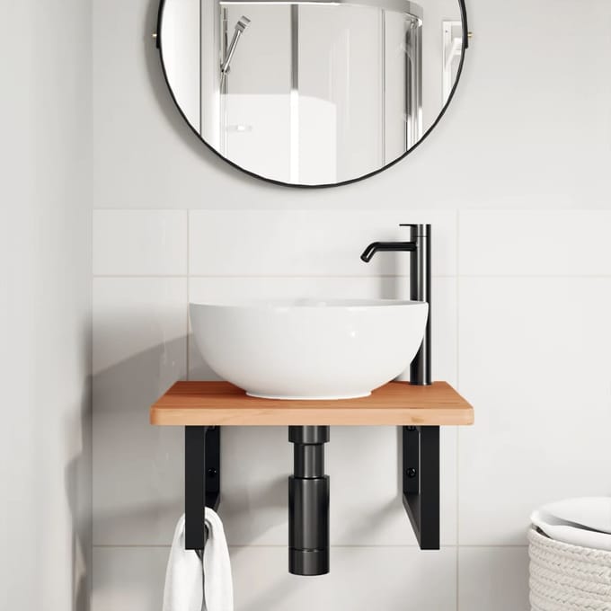 vidaXL - Badkamer - wandschap - staal - en - massief - beukenhout