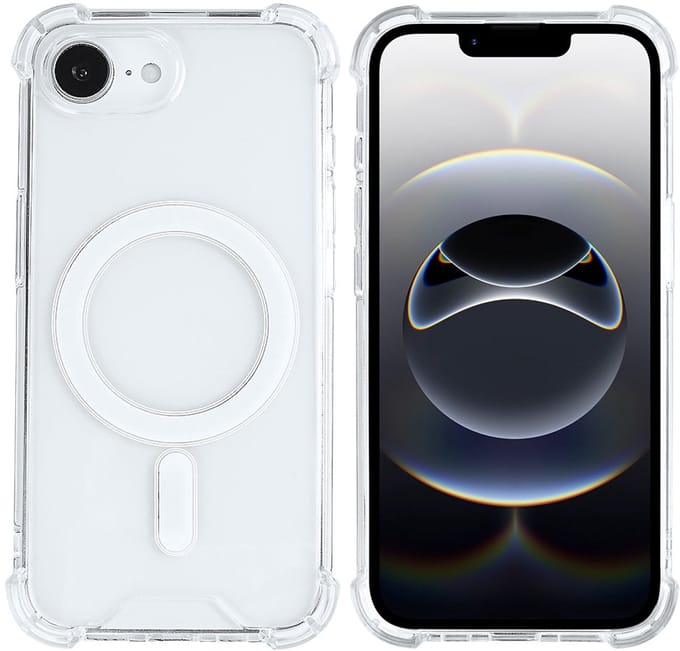 Rixus Anti-Burst Case With MagSafe For Apple iPhone 16e, 17e Transparent