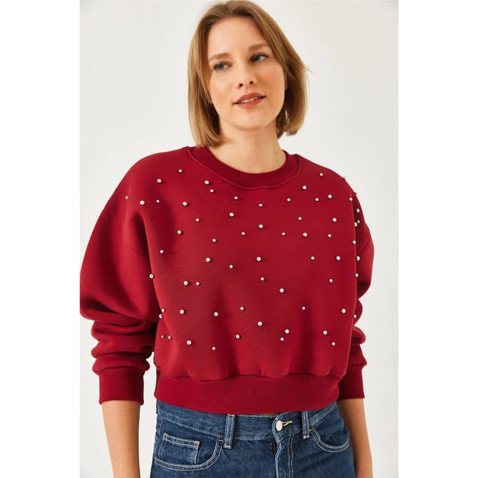 Geweven Crewneck Trui met Pompom