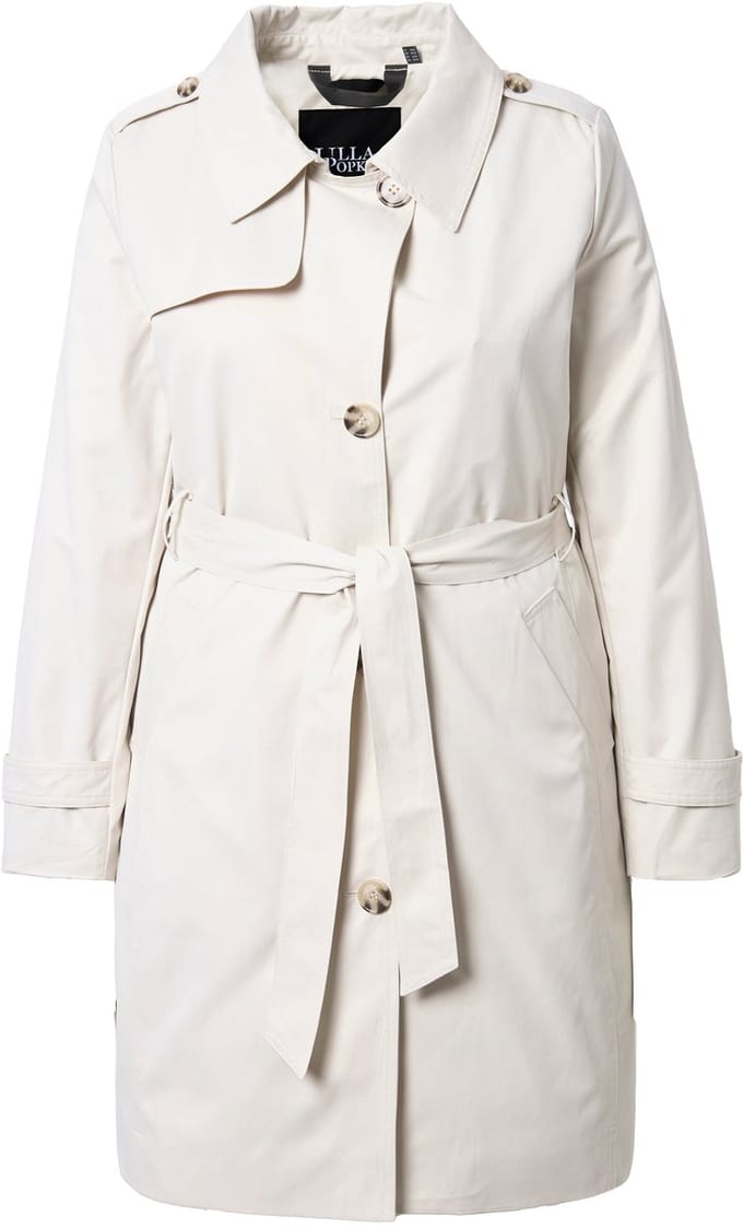Ulla Popken - Dames - Trenchcoat A-lijn micropeach-materiaal strikceintuur - Beige - Maat 42+