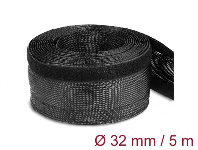 Delock Braided Sleeving with Hook-and-Loop Fastener 5 m x 32 mm black