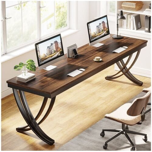 Tribesigns Computerbureau, laptoptafel, dubbel lang bureau voor thuiskantoor, slaapkamer, 200 x 70 x 75 cm, rustiek bruin