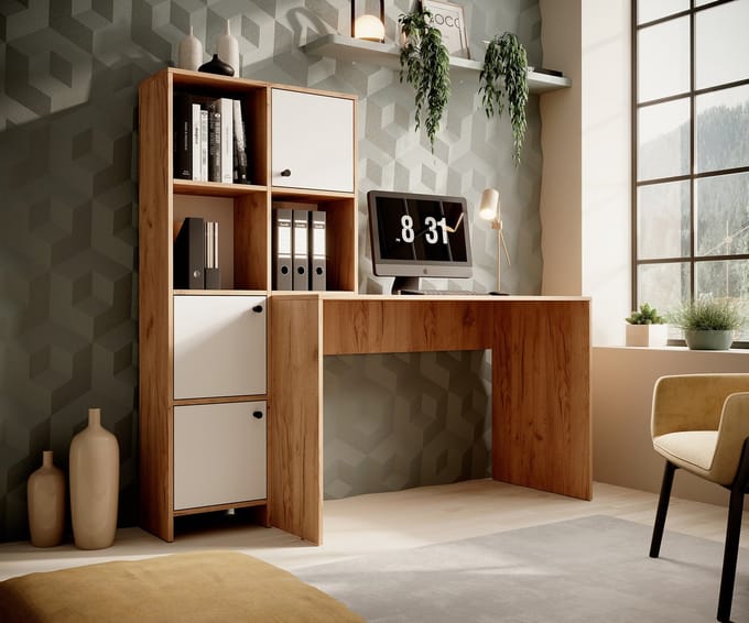 Meubella - Bureau Hyatt - Eiken - Wit - 156 cm