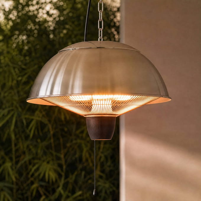 Lucande Theriona hangende terrasverwarmer, zilver, Ø 42 cm, IP24