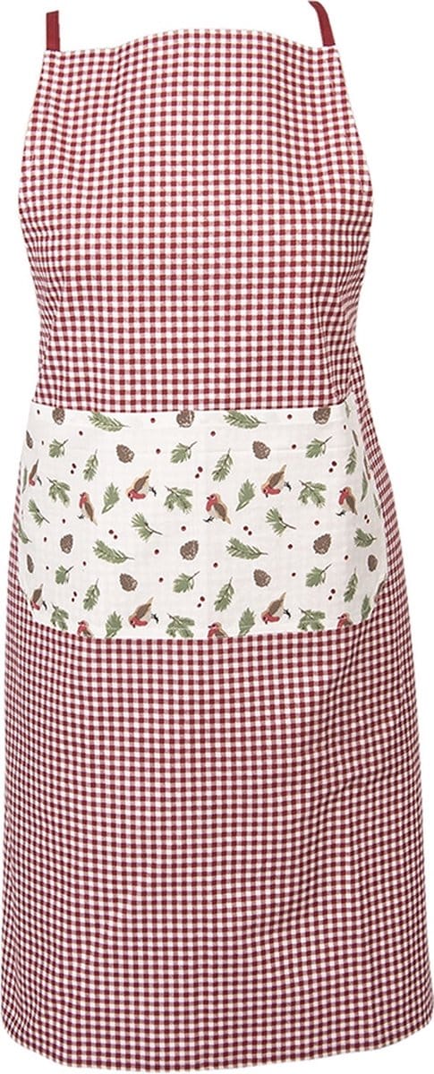 Clayre & Eef Keukenschort 70x85 cm Rood Wit Katoen Vogel BBQ Schort