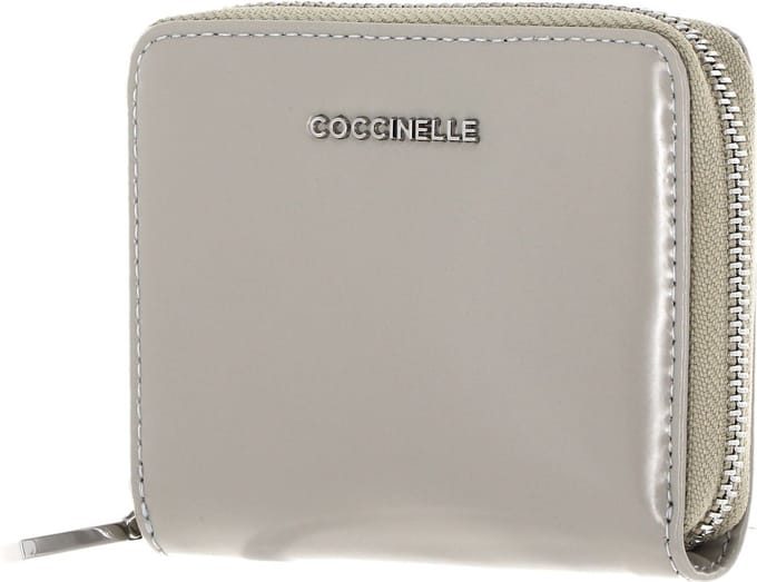 COCCINELLE Leren Portemonnee Metallic Shiny Leather Zip Around Wallet Gelso Beige