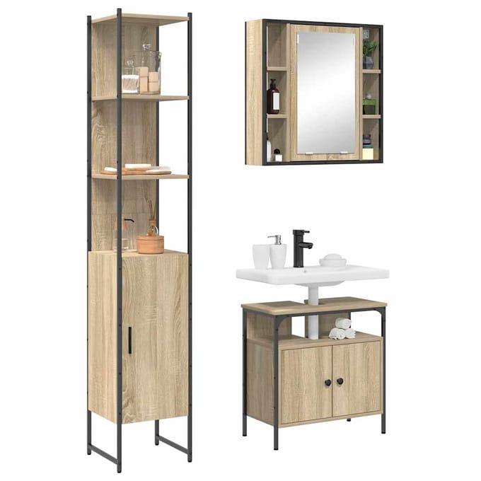 vidaXL - Badkamermeubel - Set - 3 - st - Sonoma - Eik - 33 - x - 33 - x - 185,5 - cm