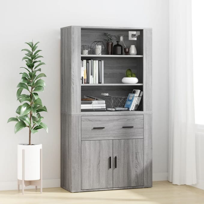 vidaXL - Hoge - kast - bewerkt - hout - grijs - sonoma - eikenkleurig