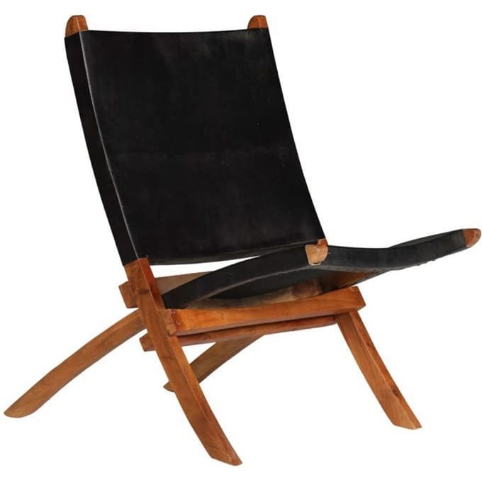 Maison Exclusive - Chaise pliante en cuir véritable noir noir