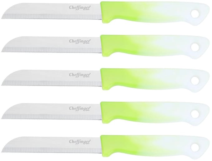 Cheffinger Schilmessenset – RVS Glad – 18 cm – Lichtgroen – 5 Stuks - Schilmesje