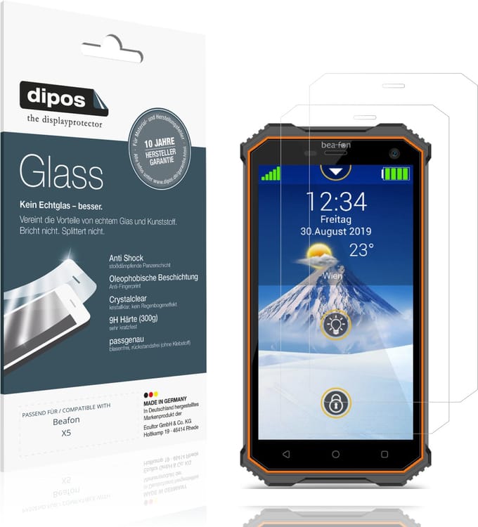 dipos – 2x Pantserfolie geschikt voor Beafon X5 | 9H Screenprotector
