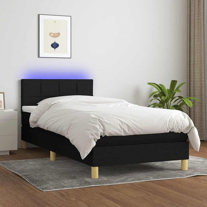 vidaXL - Boxspring - met - matras - en - LED - stof - zwart - 100x200 - cm