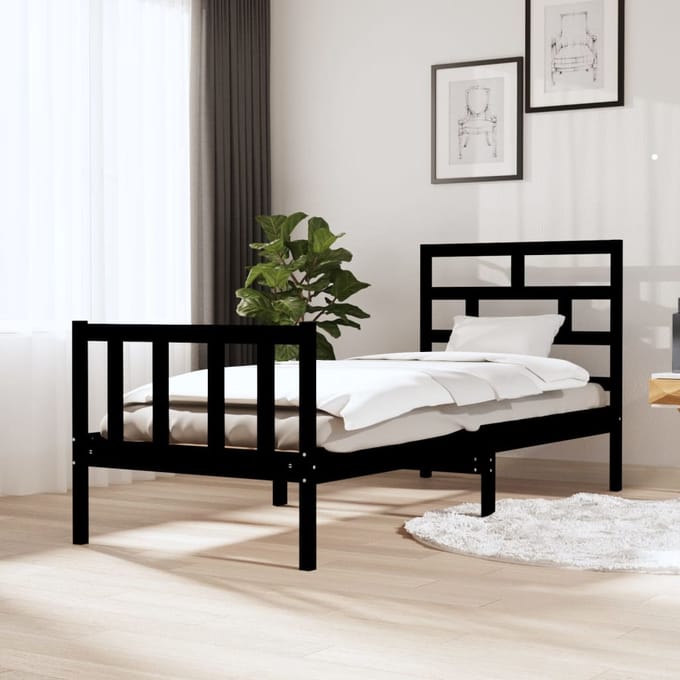 vidaXL - Bedframe - massief - grenenhout - zwart - 75x190 - cm