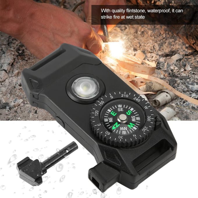 Buiten Multifunctioneel Overlevingsgereedschap Noodgesp LED-licht Kompas Armband Accessoire black
