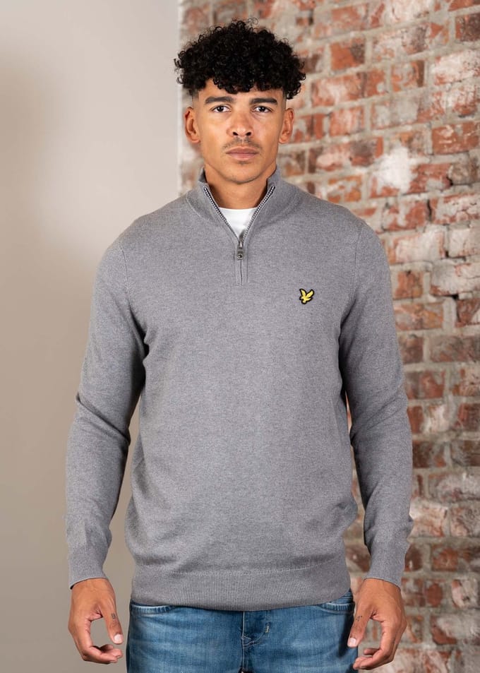 Lyle & Scott Half Zip Pullover Merinowol Grijs - Maat S - Heren - Quarter zip
