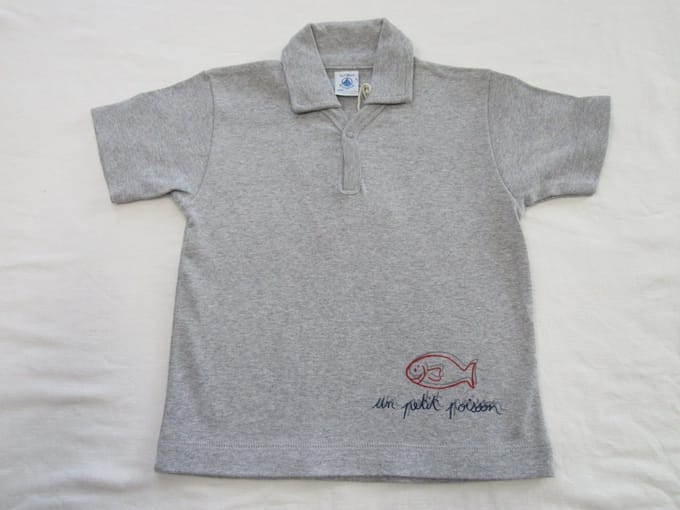 petit bateau , jongens , polo korte mouw , grijst , un petit poisson, 2 jaar 86