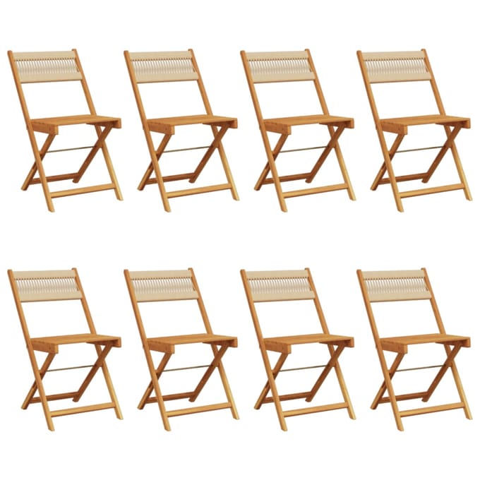 vidaXL - Opklapbare - stoelen, - 8 - stuks, - beige, - massief - acaciahout