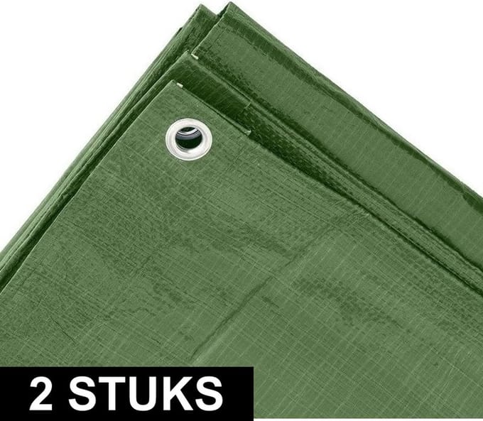 Benson afdekzeil - 2x - groen - 3 x 5 m - bevestiging ogen - grondzeil - dekzeil