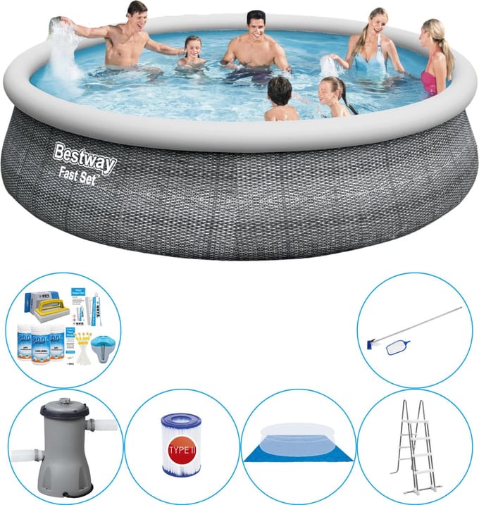 Fast Set Rattan Rond 457x107 cm - 7-delig - Zwembad Pakket