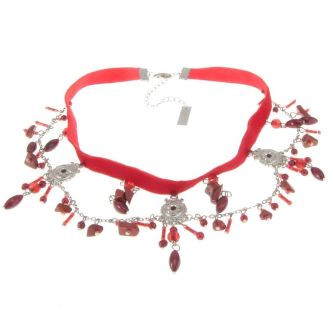 Behave - Rode velours choker - Romantisch accessoire met bedels