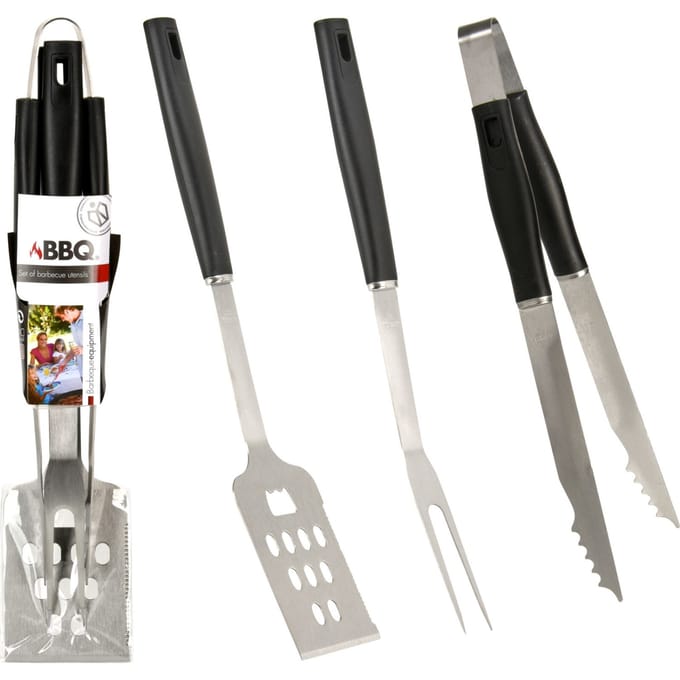 BBQ/barbecue gereedschap - set 3-delig - RVS - tang - vork - spatel