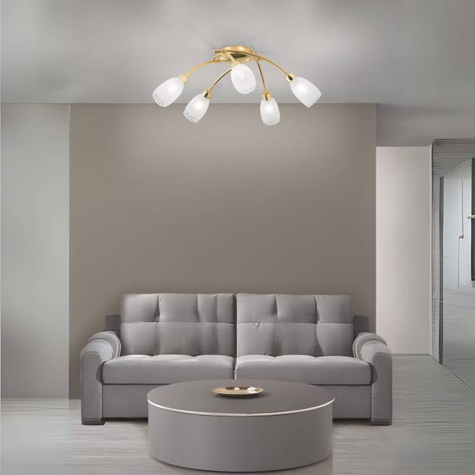 ORION Plafondlamp CARLA, messingkleurig, Ø 60 cm Metaal/glas 5-lamps.