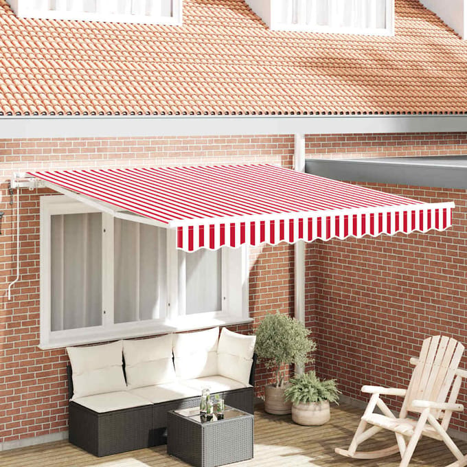 vidaXL - Elektrische - Zonneluifel - 3 - x - 2,5 - m - Rood - en - Witte - Streep