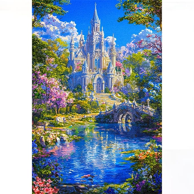 30x20cm Diamond Painting sprookjes paleis (rond) nr 386