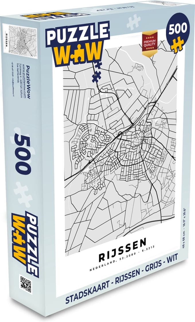 Puzzel Stadskaart - Rijssen - Grijs - Wit - Legpuzzel - Puzzel 500 stukjes - Plattegrond