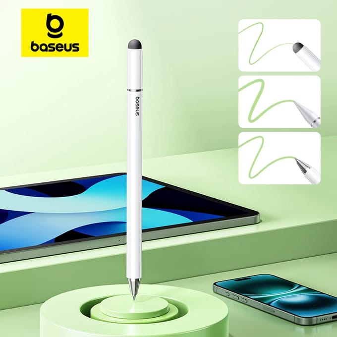 Baseus Smooth Writing III 3-in-1 Passieve Stylus Pen | Universele Touchscreen Stylus | Magnetische Stylus | Aluminium Stylus | Tablet & Smartphone Pen | iPad Android iPhone | Wit