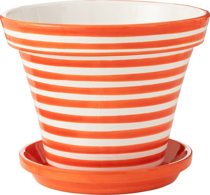 J-Line bloempot Granada Stripes Handmade + Painted - keramiek - oranje - extra large - Ø 50 cm