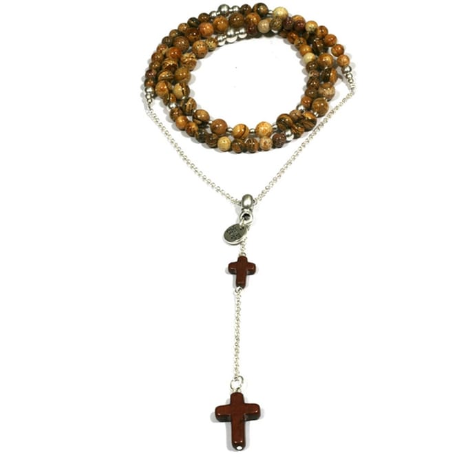 Heaven Eleven Men - heren - ketting - edelsteen - Jaspis - bruin - kruis
