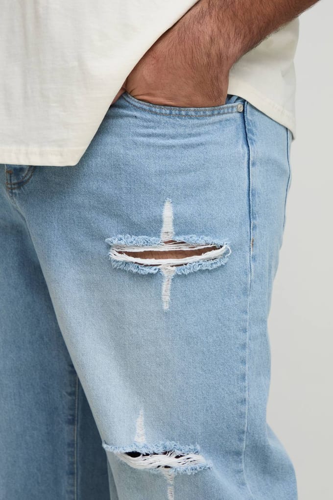 Plus Rigid Star Versleten Jeans met lossere pasvorm | Ice Blue | Size 46