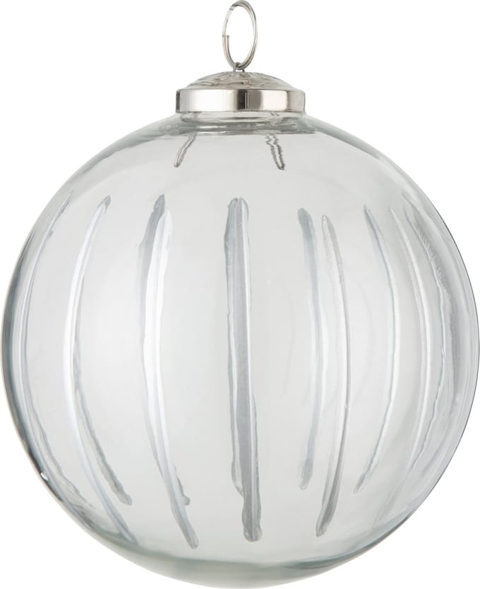 J-Line kerstbal Streep - glas - transparant/zilver - large - 6 stuks